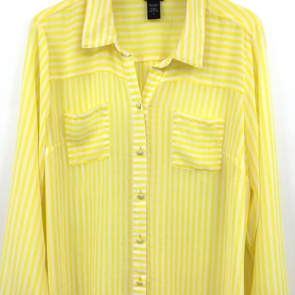 Torrid Yellow White Stripe Button Down Semi Sheet Shirt - Picture 3 of 14